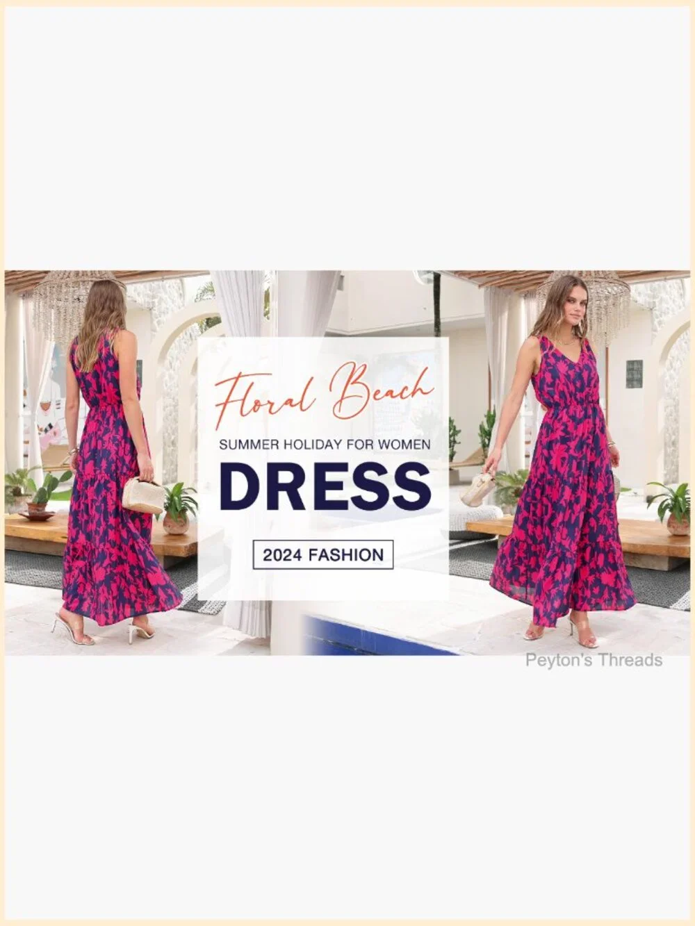 Women's Sleeveless Floral Maxi Dress with V Neck & High Waist - Picture 7 of 7